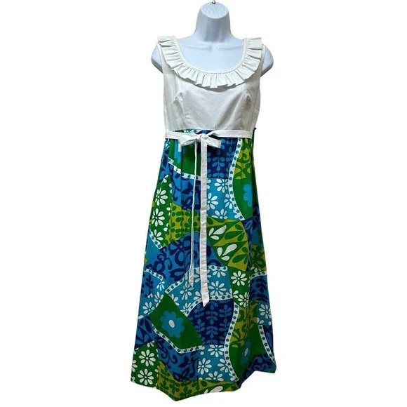 Vtg Princess Kaiulani Dress Hawaiian Patchwork Bright Mod Retro Floral L  NEW - streetfair.yellowspringsohio.org